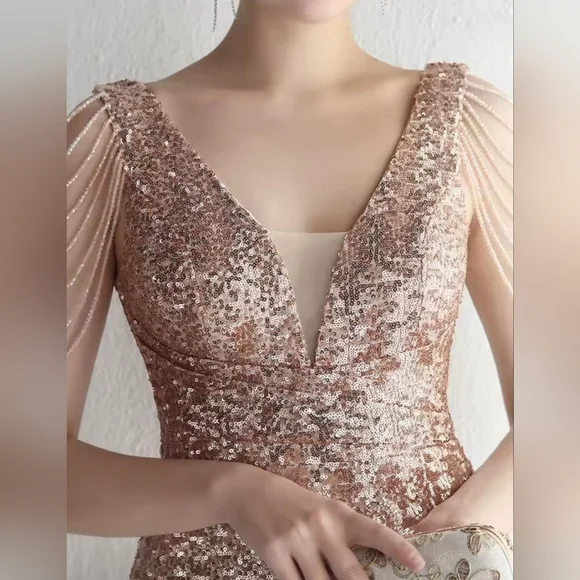 Elegant Rose Gold Sequin Maxi Dress
